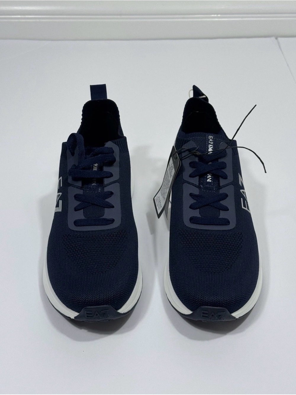 EA7 Emporio Armani Sneakers Men US 11.5 EU 46 Navy Knit Running Shoes New